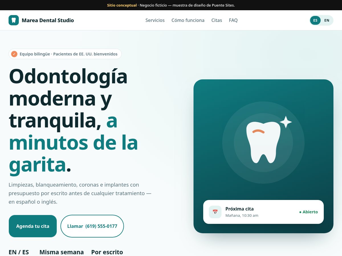 Screenshot of the Marea Dental concept site